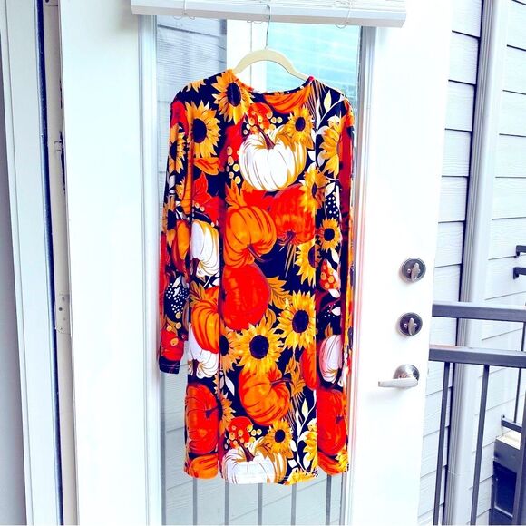 METRO Gold Fit & Flare Cottagecore Festival Scoop Neck Long Sleeve Dress XL - Picture 1 of 4